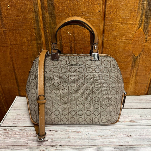 CALVIN KLEIN Charlie Signature Zip-Top Satchel - Picture 1 of 7